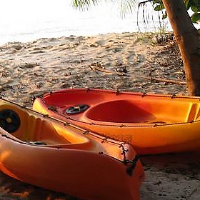 Kayaks at Barefoot Lodge, Drawaqa, Fiji. - drcw