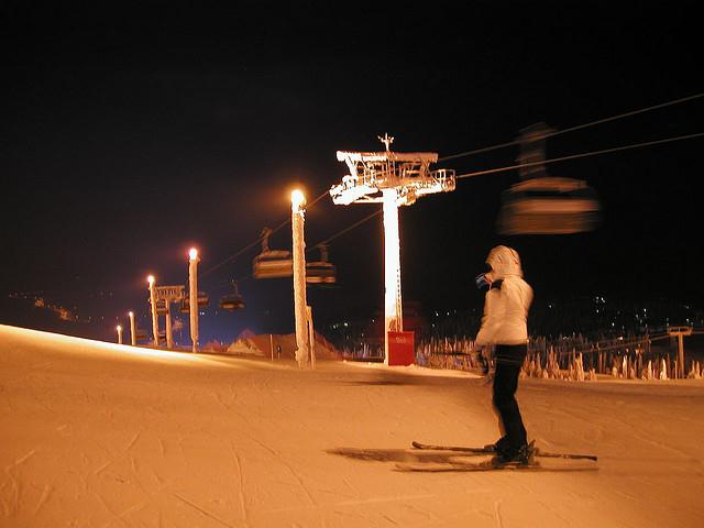 Skiing at night